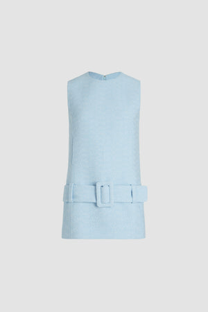 Robe courte ceinturée en tweed de coton bio léger