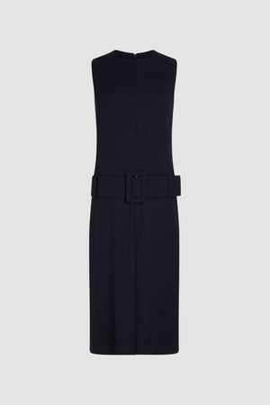 Vestito midi con cintura in lana tecnica ecosostenibile