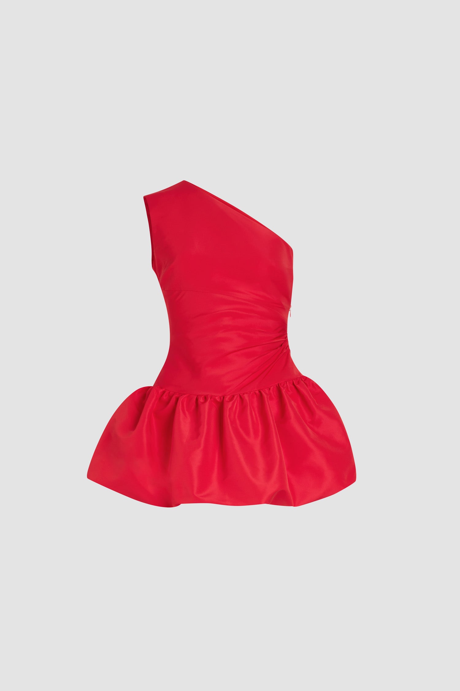 Patou - One-shoulder bubble mini dress in recycled ottoman faille - Lipstick Red - Lipstick Red recycled polyester ottoman faille dress. Mini length. Asymmetric one-shoulder silhouette. Draped bodice. Side zip fastening. Bubble skirt.