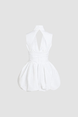Robe boule courte dos nu en faille recyclée