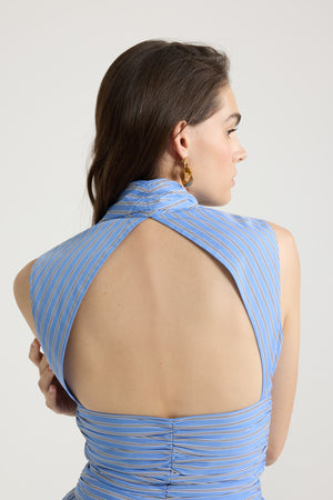 Open back bubble mini dress in printed organic cotton poplin