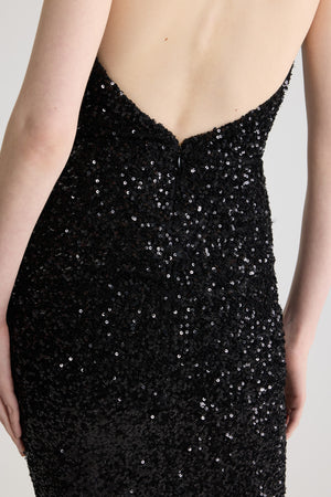 Vestito maxi con collo all’americana con paillettes