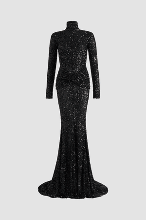 Vestito maxi con apertura geometrica sulla schiena con paillettes
