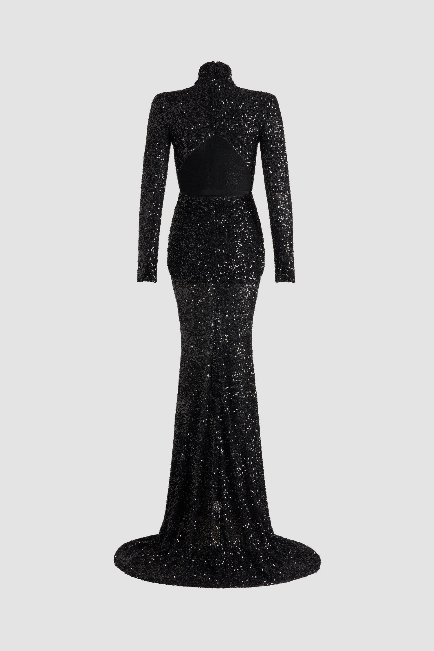 Patou - Vestito maxi con apertura geometrica sulla schiena con paillettes - Black - Vestito con paillettes nero. Lunghezza maxi. Silhouette aderente con gonna a sirena. Collo alto. Apertura geometrica sulla schiena. Chiusura con zip sul retro.