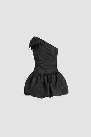 One-shoulder mini dress with bow in recycled polyester