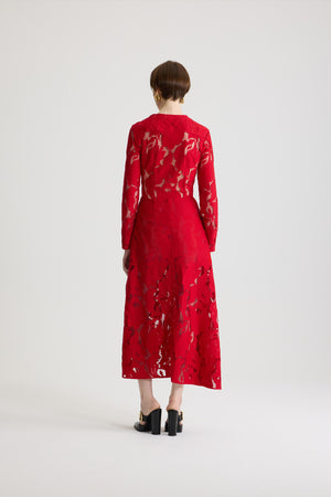 Vestito mini asimmetrico in pizzo in misto cotone bio