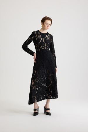 Asymmetrisches Midikleid aus Bio-Baumwollmix-Spitze