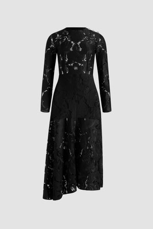 Asymmetrisches Midikleid aus Bio-Baumwollmix-Spitze