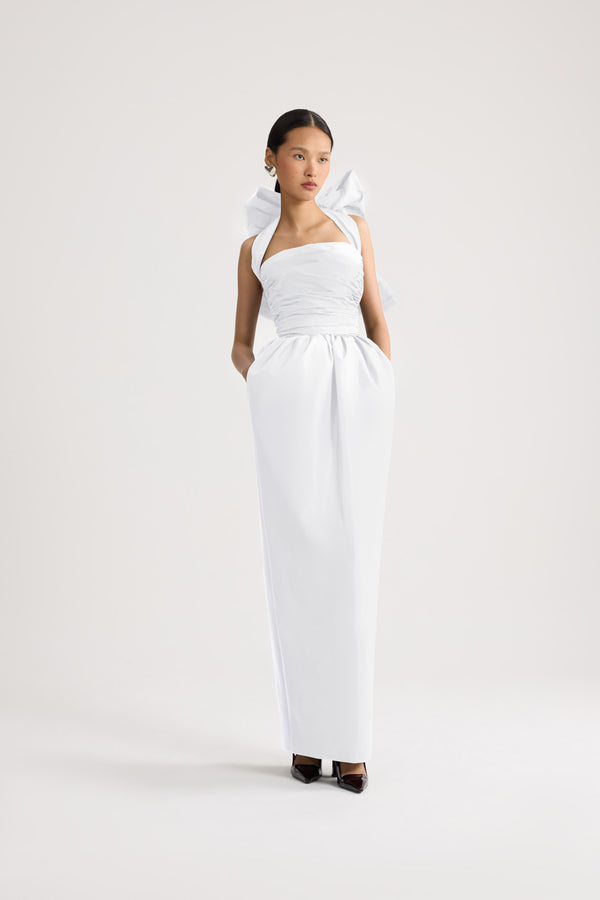 Patou - Recycled Faille Long Bustier Dress - White - White long bustier dress. Oversized bow at the back.