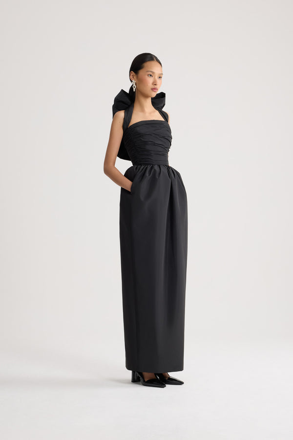 Patou - Recycled Faille Long Bustier Dress - Black - Black long bustier dress. Oversized bow at the back.