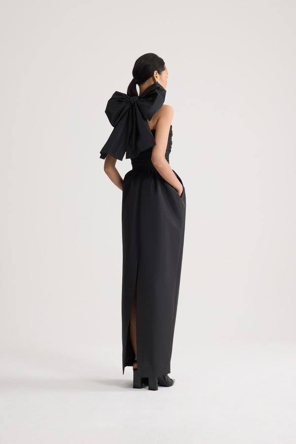 Patou - Recycled Faille Long Bustier Dress - Black - Black long bustier dress. Oversized bow at the back.