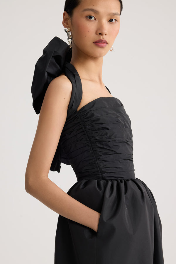 Patou - Recycled Faille Long Bustier Dress - Black - Black long bustier dress. Oversized bow at the back.