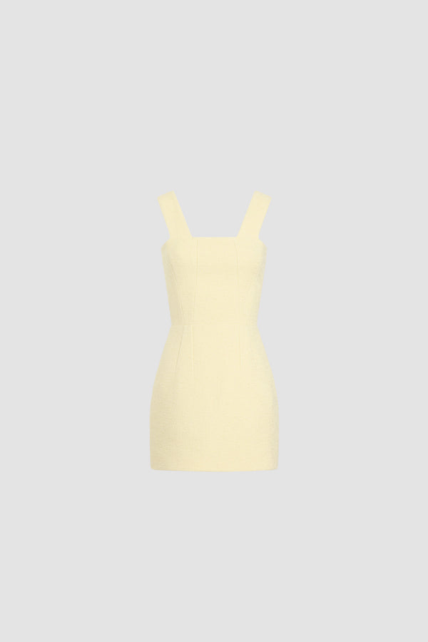 Patou - オーガニックコットン ショート ストラップドレス - Limelight - ライトイエローカラーのショートドレス。オーガニックコットン混紡素材。ナローストラップ。