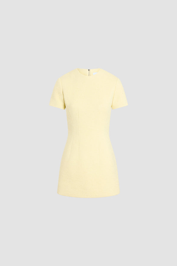 Patou - オーガニックコットン 半袖 ショートドレス - Limelight - ライトイエローカラーのショートドレス。オーガニックコットン混紡素材。半袖。ラウンドカラー。