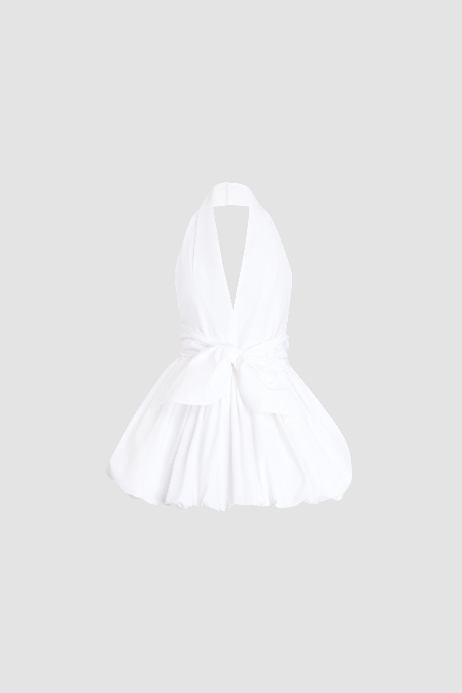 Patou - Knotted Recycled Faille Mini Bloomer Dress - White - Knotted mini bloomer dress in white. Plunging V-neck. Knot detail at the waist.