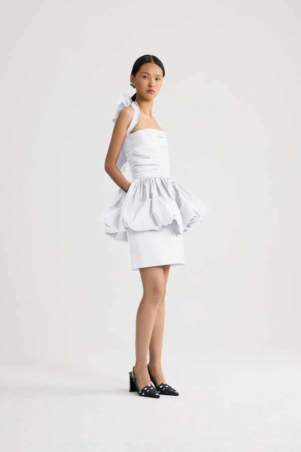 Patou - Recycled Faille Backless Mini Bloomer Dress - White - Backless mini bloomer dress in white. Oversized bow at the back.