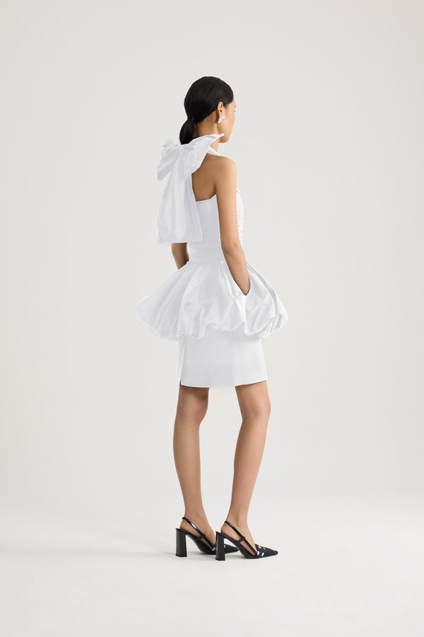 Patou - Recycled Faille Backless Mini Bloomer Dress - White - Backless mini bloomer dress in white. Oversized bow at the back.