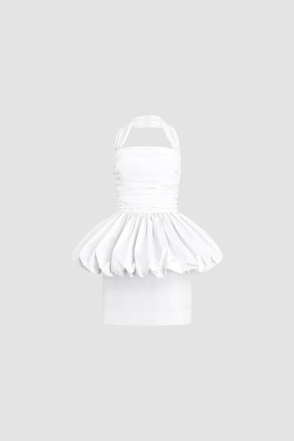Patou - Recycled Faille Backless Mini Bloomer Dress - White - Backless mini bloomer dress in white. Oversized bow at the back.