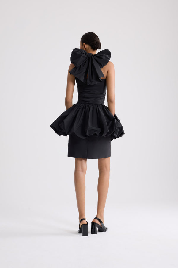 Patou - Recycled Faille Backless Mini Bloomer Dress - Black - Backless mini bloomer dress in black. Oversized bow at the back.