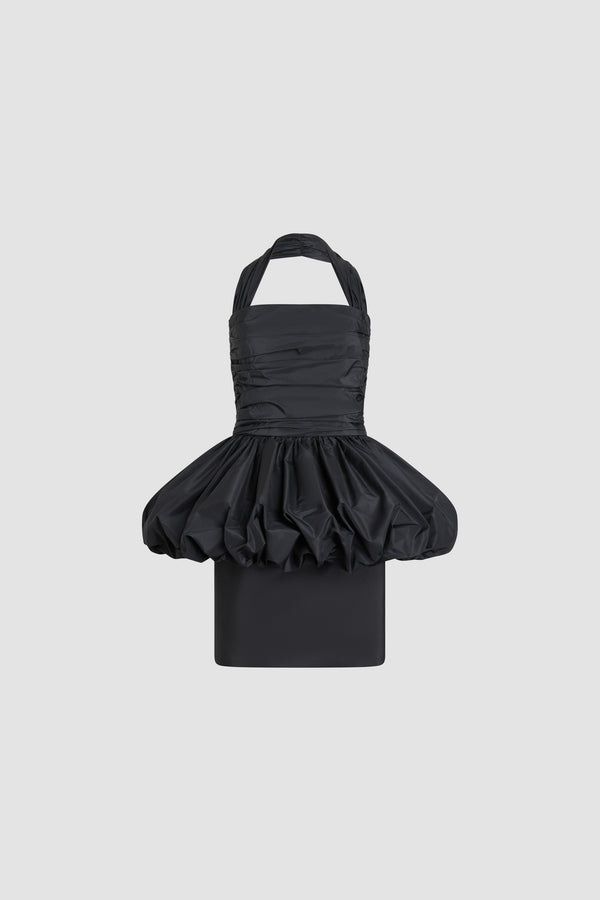 Patou - Recycled Faille Backless Mini Bloomer Dress - Black - Backless mini bloomer dress in black. Oversized bow at the back.