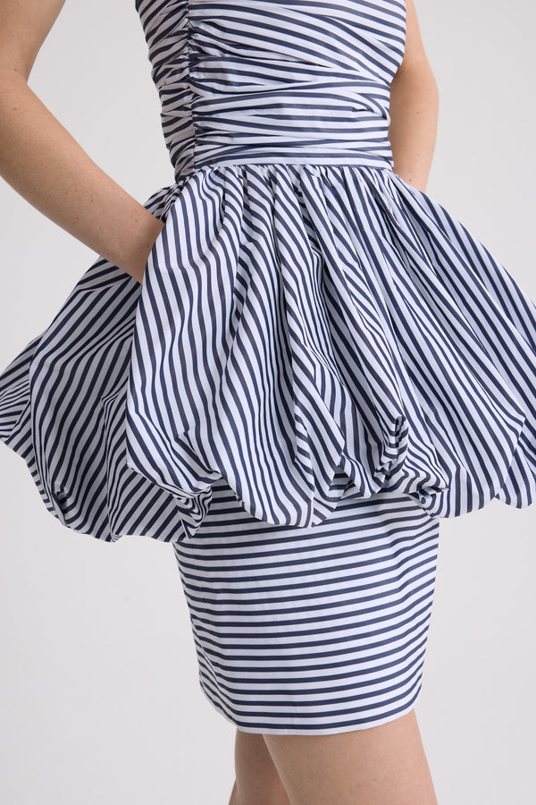 Patou - Recycled Faille Backless Mini Bloomer Dress - Offshore Stripes - Backless mini bloomer dress with blue and white stripes.