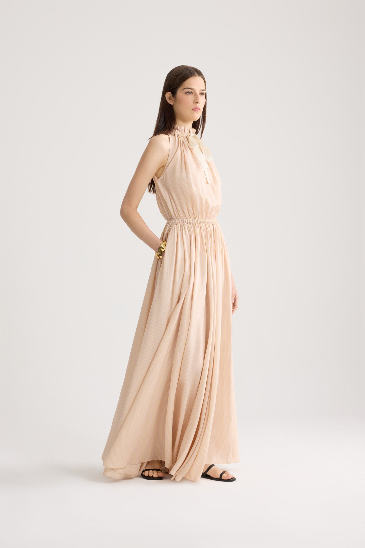 elasticated beach dresses R.Vivimos Womens Summer Boho Cotton Maxi Dress Adjustable Spaghetti Strap Elastic Smocked Casual Ruffle Hem