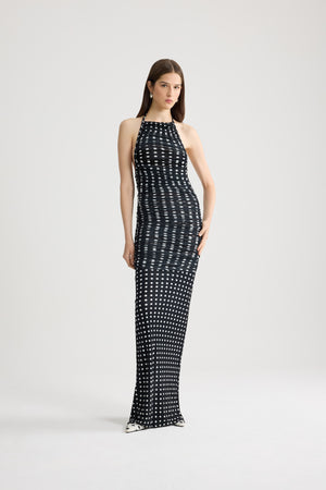 Abito Lungo Drappeggiato in Nylon Riciclato
