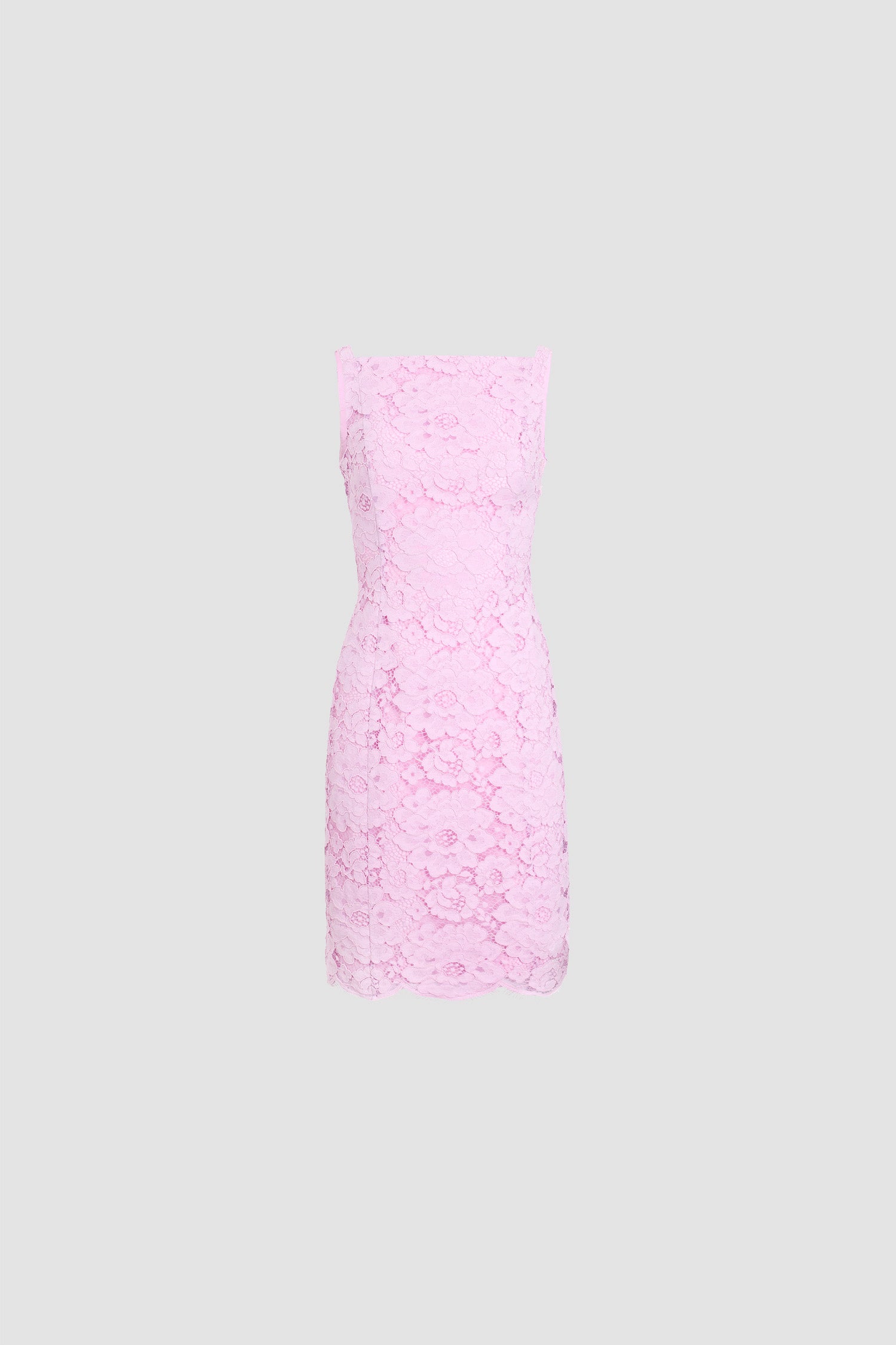 Patou - Abito midi a tubino in misto cotone eco-responsabile - Pink Parfait - Abito midi a tubino rosa pallido. Pizzo. Spalline sottili.