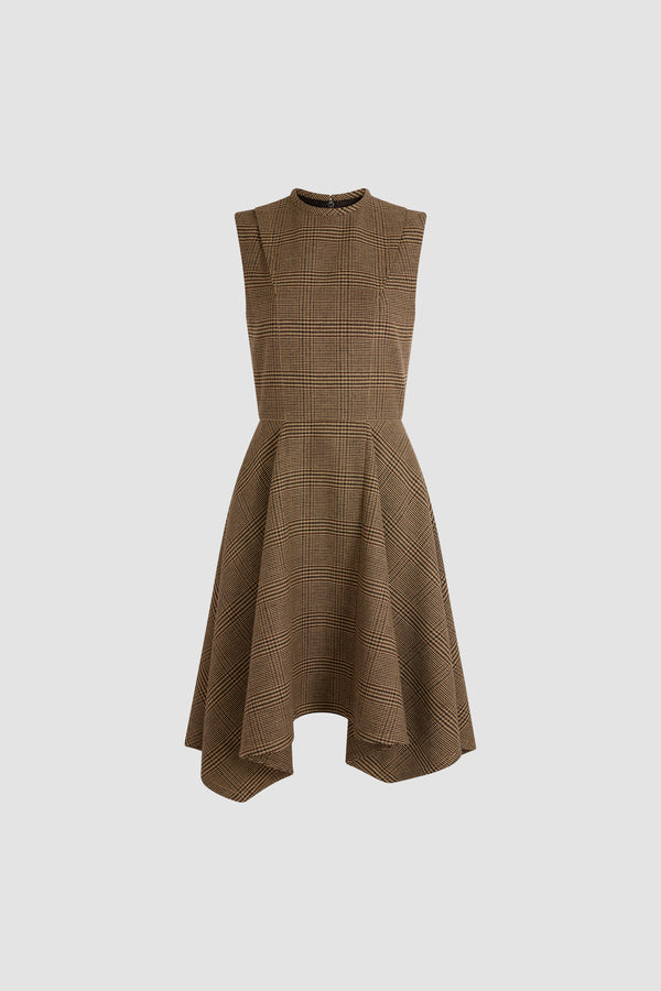 Patou - Asymmetric midi dress - Autumn Prince Of Wales - Midi dress in Prince of Wales check. Sleeveless. Fitted at the bust. Asymmetric skirt. Round neckline.