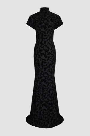 Devoré long dress in blended polyester