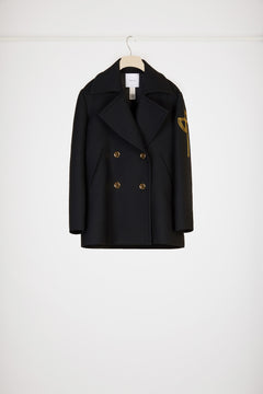 Oversized wool peacoat with embroidered logo