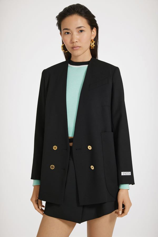 Patou - Collarless double-breasted wool jacket