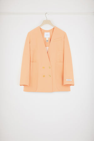 Collarless double-breasted jacket in technical wool