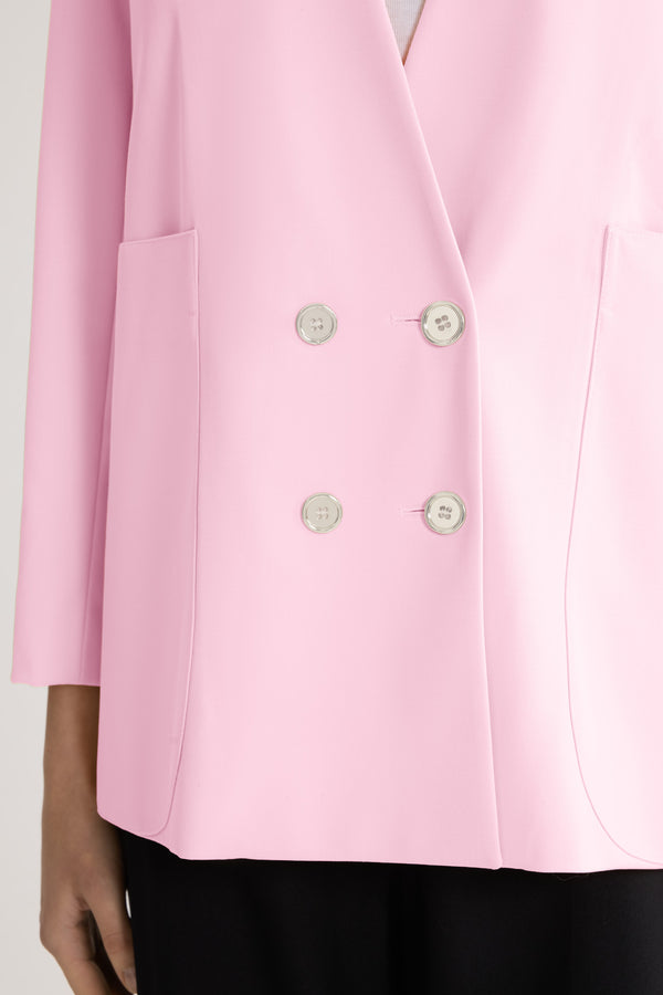 Patou - Gerader Jacke ohne Kragen aus verantwortungsvoller Wollmischung - No Label Orchid Ice - Blassrosa, gerader Jacke ohne Kragen. Doppelte silberne Knopfleiste. Schlitz hinten.