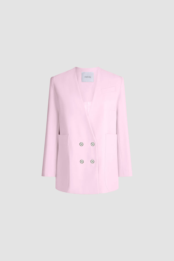 Patou - Gerader Jacke ohne Kragen aus verantwortungsvoller Wollmischung - No Label Orchid Ice - Blassrosa, gerader Jacke ohne Kragen. Doppelte silberne Knopfleiste. Schlitz hinten.