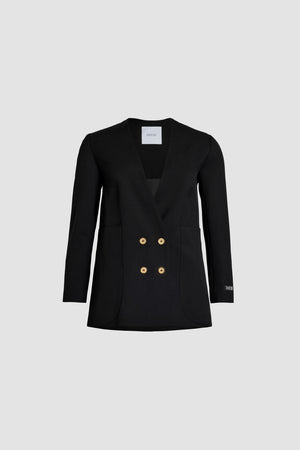 Giacca doppiopetto senza revers in lana tecnica