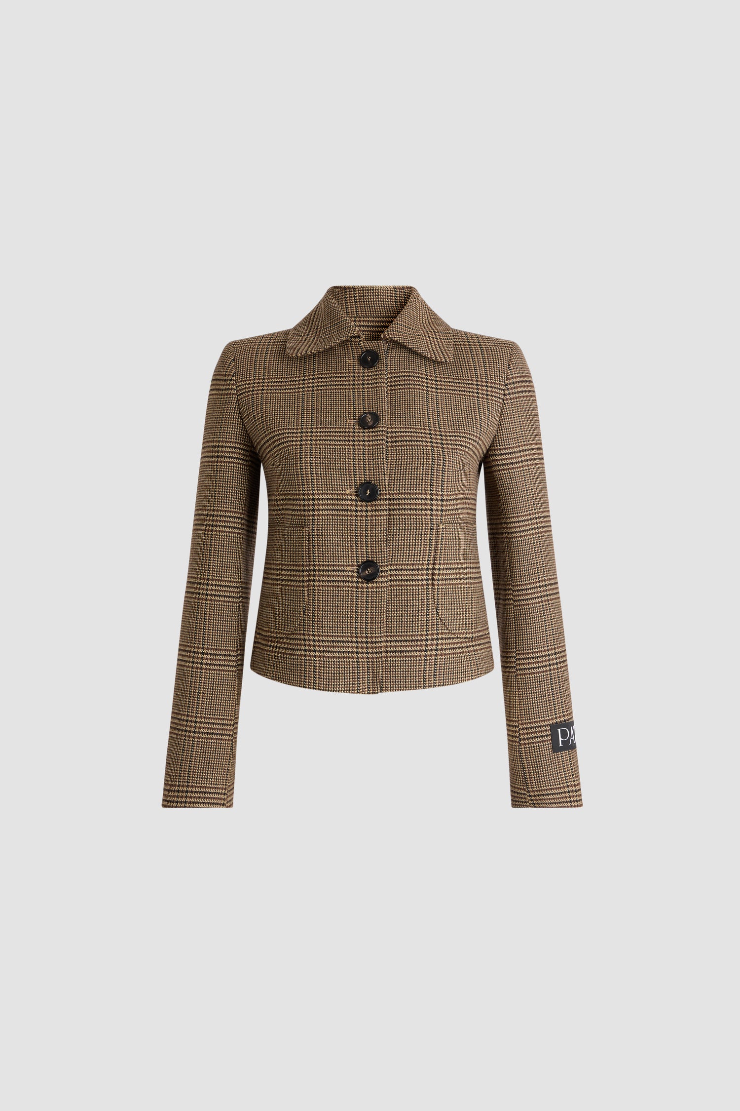 Patou - クロップドボタンジャケット - Autumn Prince Of Wales - プリンス・オブ・ウェールズ柄のショートジャケット。シャツカラー。フロントボタン開き。袖にPatouラベル。