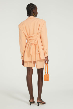 Belted tailored jacket in technical wool