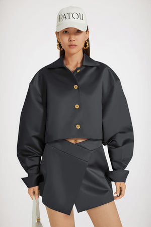 Cropped jacket in satin