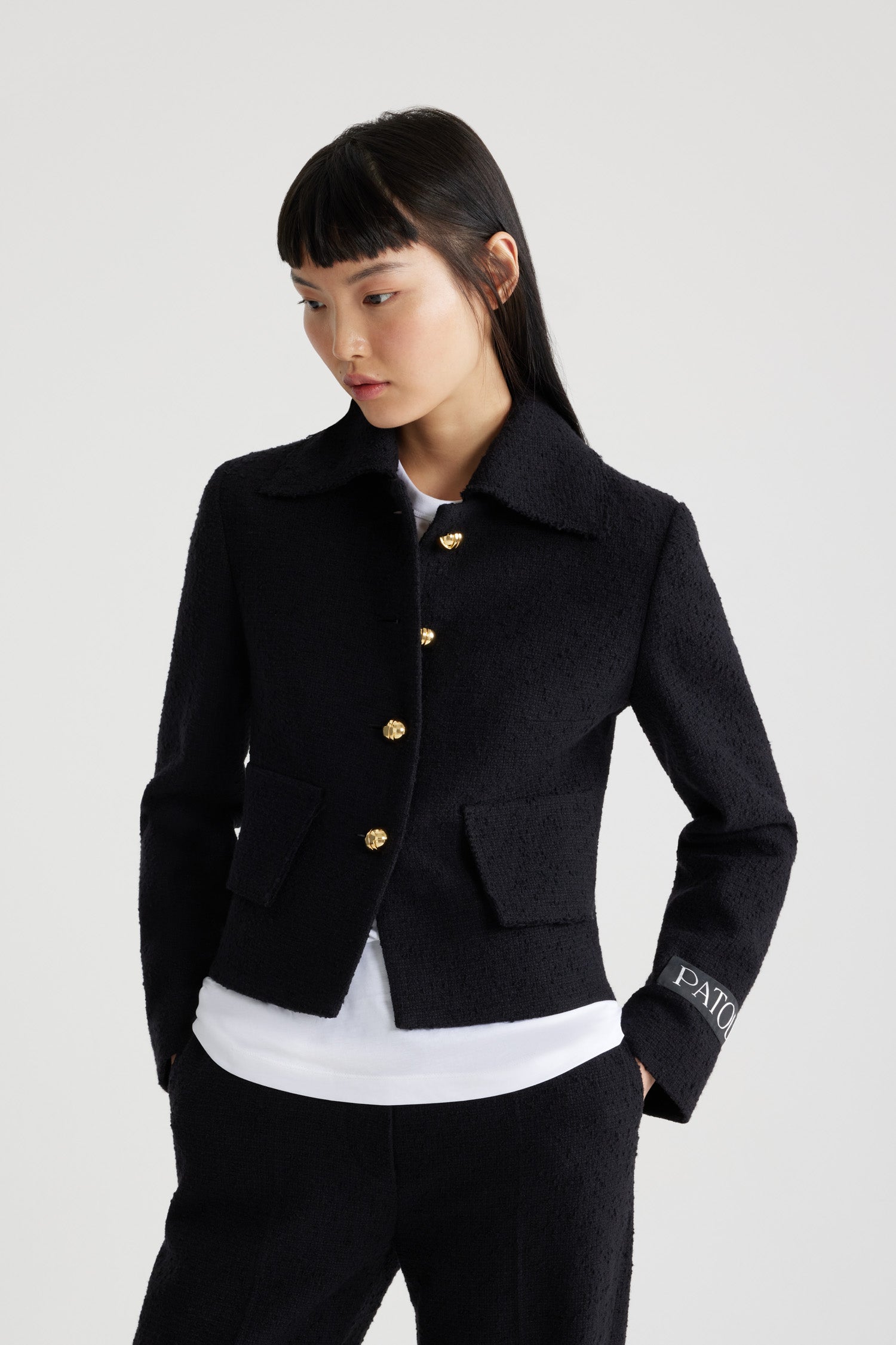 Wool Blazer Tweed Jacket Patches Womens Zara 100% Wool Tweed