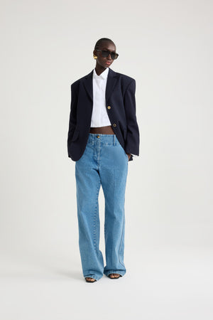 Oversized belted jacket in sustainable technical wool twill