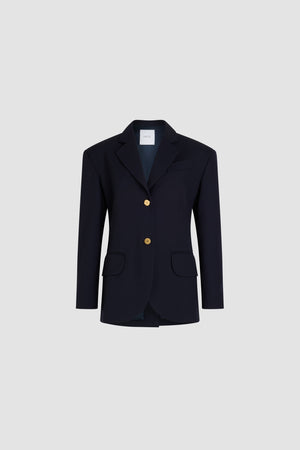 Oversized belted jacket in sustainable technical wool twill