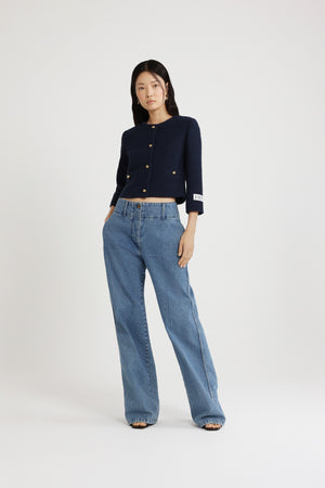 Giacca corta senza revers in tweed di cotone bio estivo