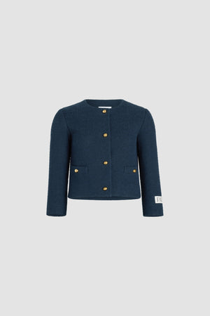 Giacca corta senza revers in tweed di cotone bio estivo