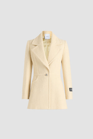Lang geschnittene zweireihige Jacke aus nachhaltigem Wollmix-Tweed