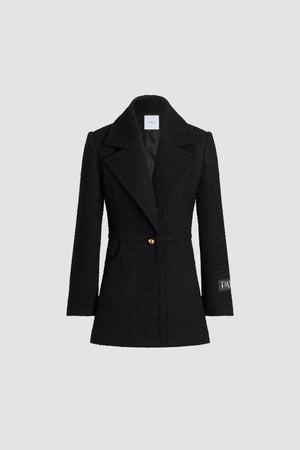 Longline single-breasted jacket in sustainable wool blend tweed