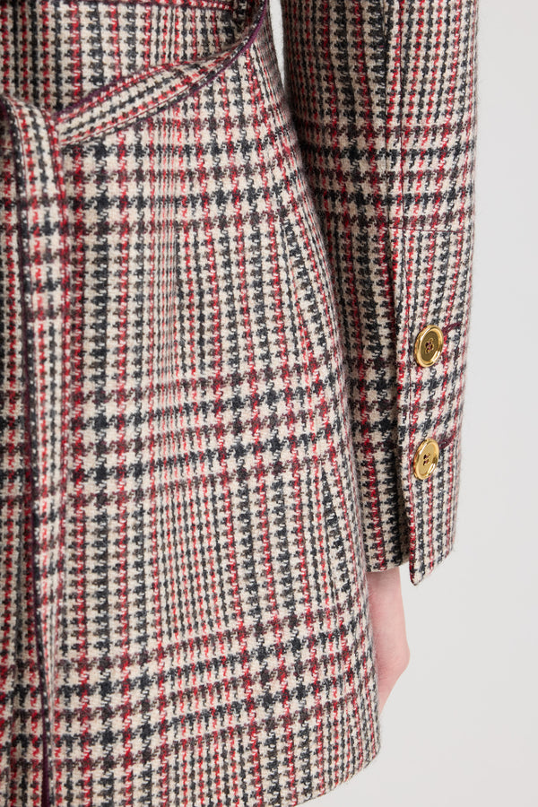 Patou - Longline single-breasted jacket in sustainable wool flannel - Prince Of Wales - Sustainable virgin wool flannel jacket. Prince of Wales pattern. Long tailored silhouette. Single-breasted construction. Wide notch lapel. Single gold-tone JP monogram-engraved button. Removable thin self-tie fabric belt at the waist. Buttoned cuffs. Lined.