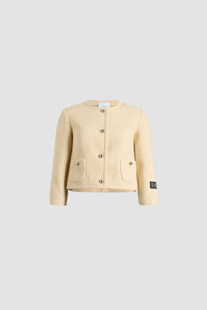 Veste courte sans col en tweed de laine mélangée éco-responsable