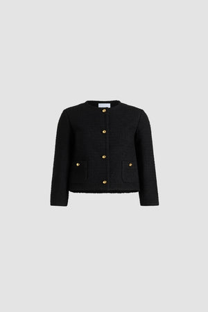 Kurz geschnittene kragenlose Jacke aus nachhaltigem Wollmix-Tweed