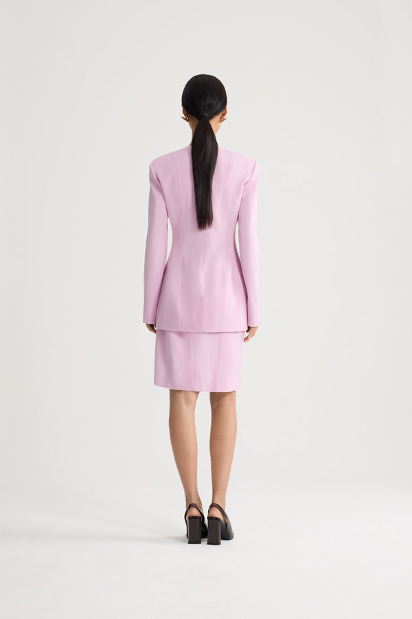 Patou - Fitted collarless sustainable wool blend jacket - No Label Orchid Ice - Pale pink fitted collarless jacket. Tone-on-tone buttons. Fitted cut.